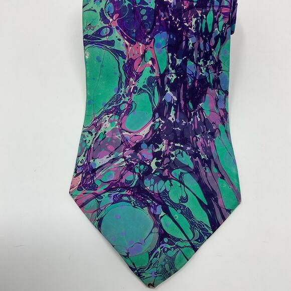 Vintage Moth Hand Marbled 100% Silk Men Tie Abstract Necktie Designer Classic - Picture 5 of 5